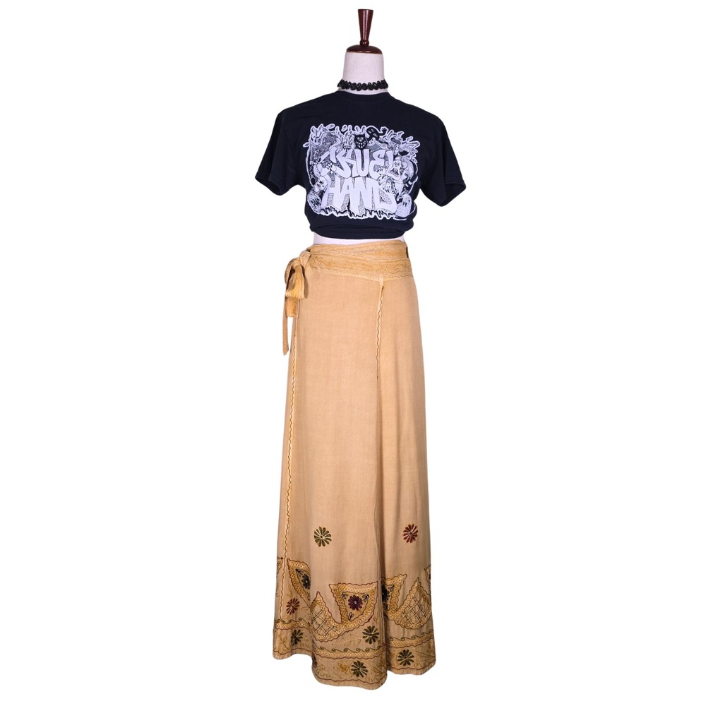 Vintage Boho Maxi Wrap Skirt ONE Size, M-XL Hippie Embroidered Earthy India